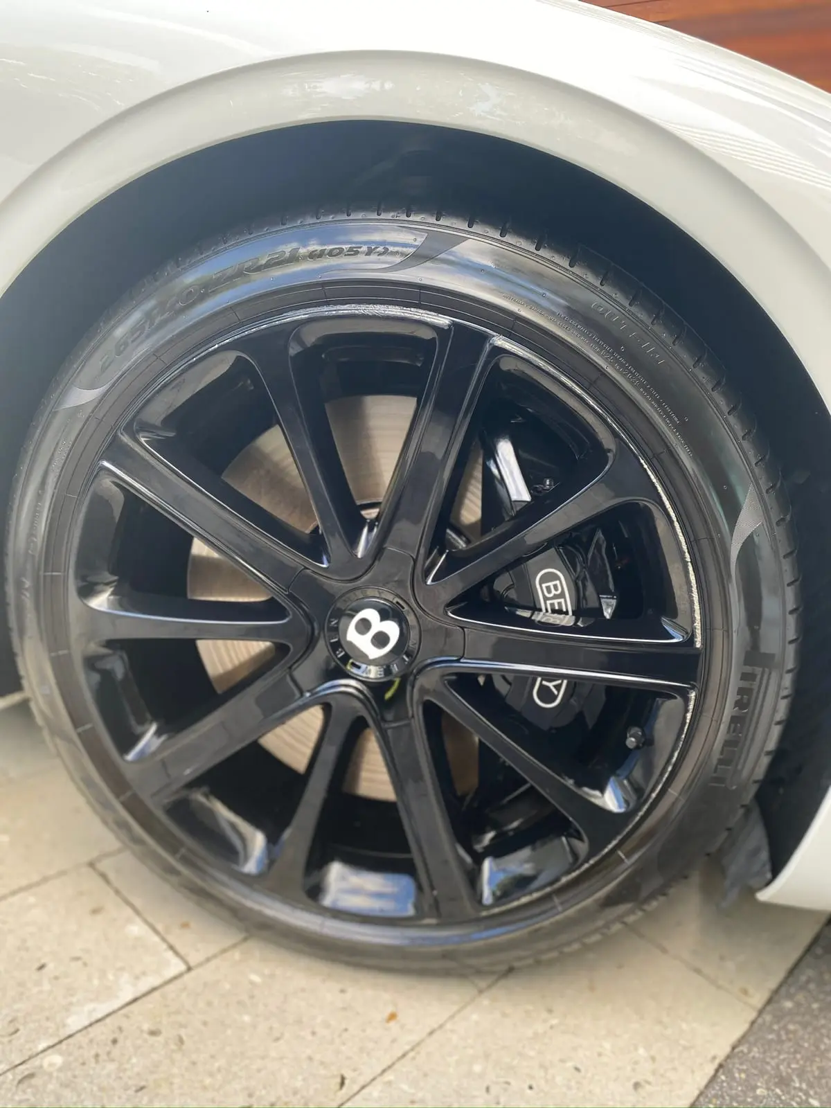 A Bentley wheel and Pirelli tyre cleaned and dressed